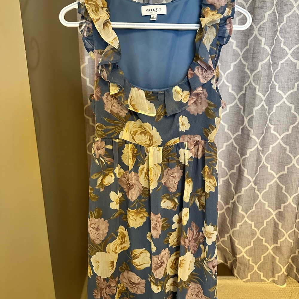 Gilli Blue Floral Dress with Ruffles